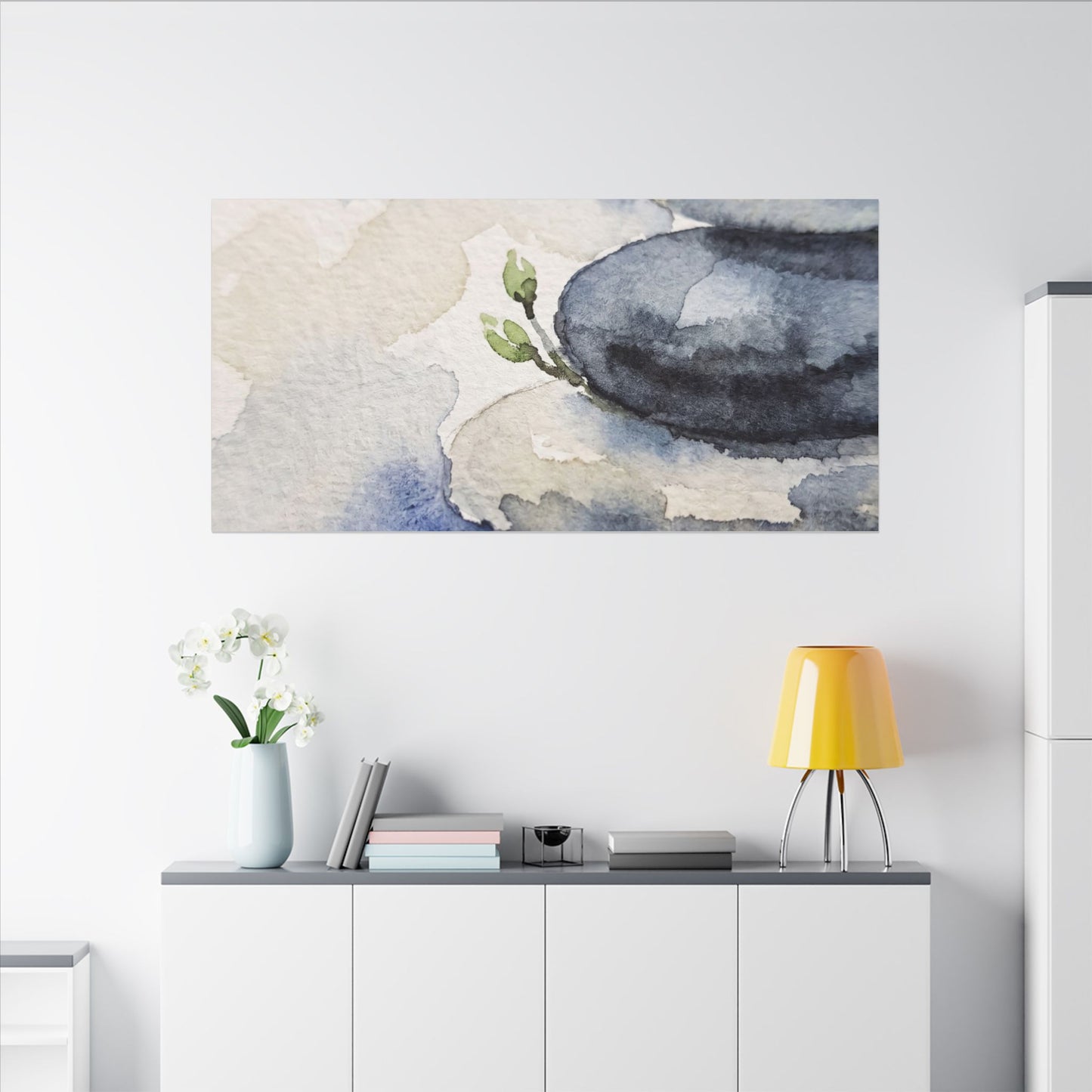River Stones Watercolor Canvas Art | Cozy Japandi Art