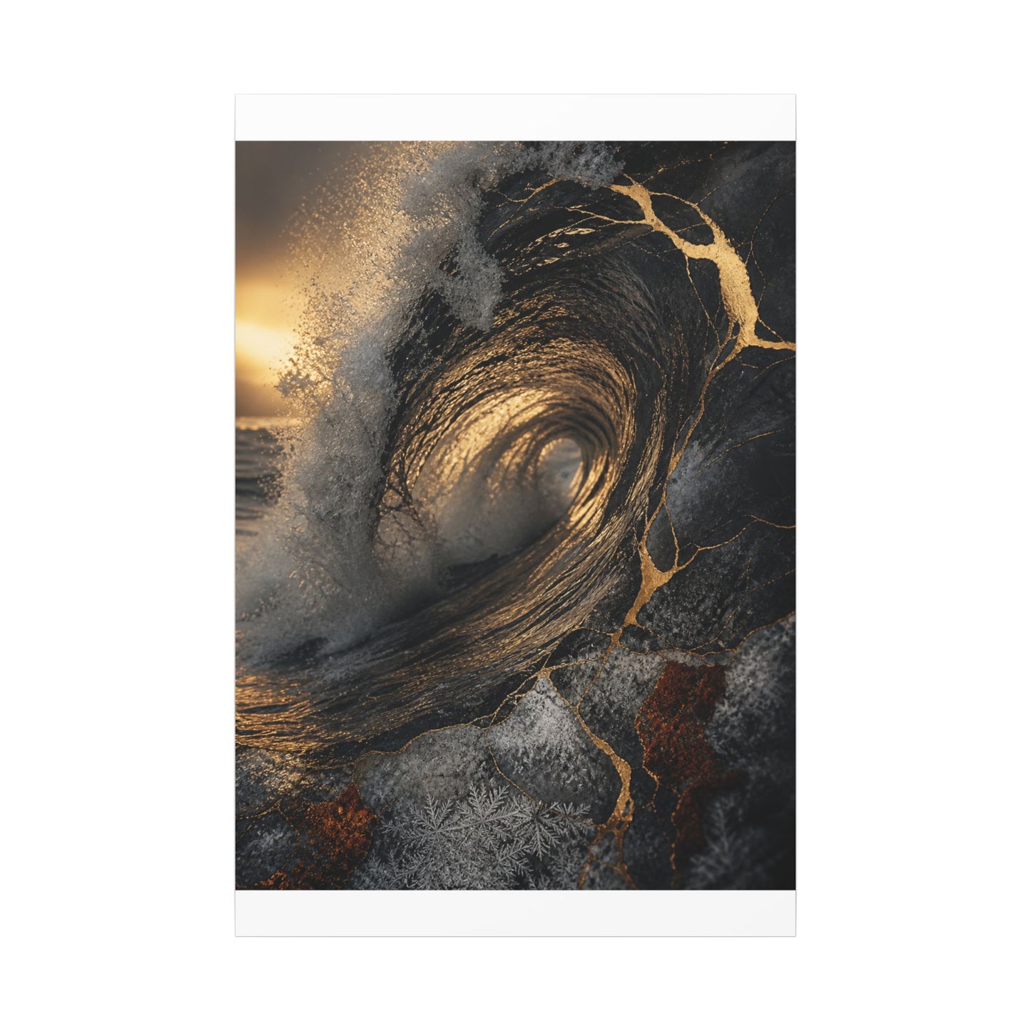 Kanso Ocean Wave Canvas Art - Kintsugi Gold Vein