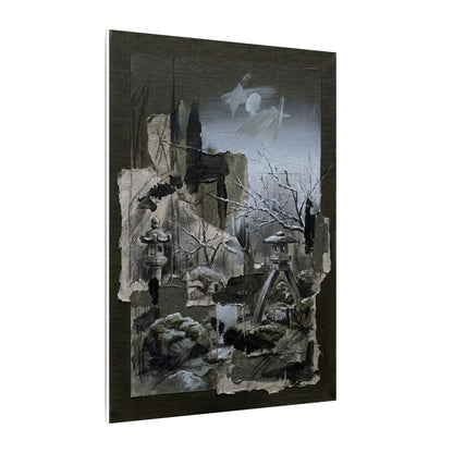 Winter Moonlit Garden Dark Texture Canvas Art | Moody Decor