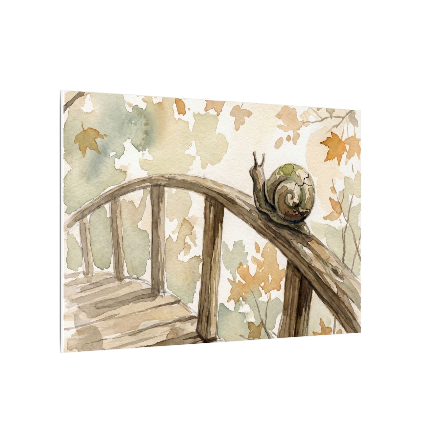 Wooden Bridge Canvas Art | Autumn Japandi Watercolor Art