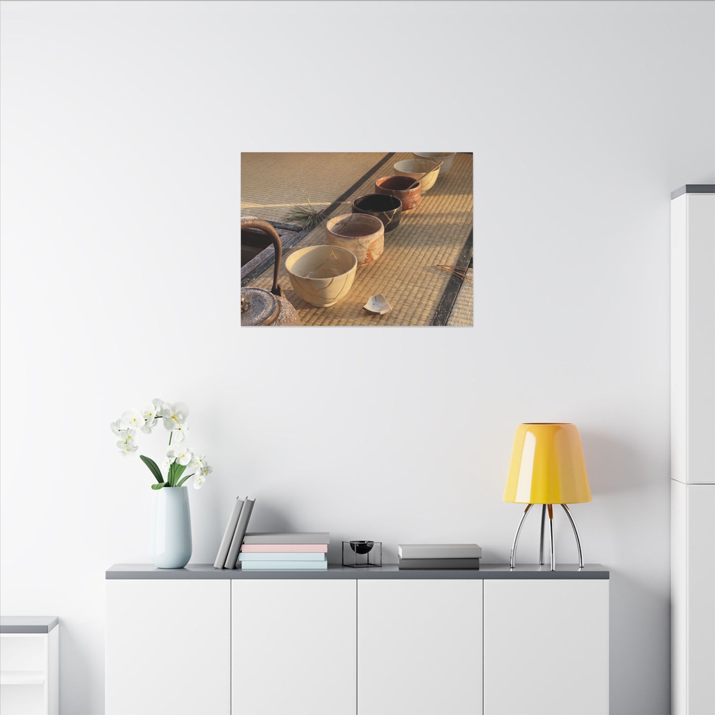 Kintsugi Tea Ceremony in Golden Hour | Gold Repair Canvas Art