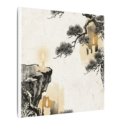 Japandi Pine Tree in Candlelight | Japanese Pattern Canvas Art