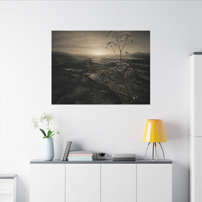 Dawn Cracked Earth Canvas Art - Dark Japandi Mono No Aware
