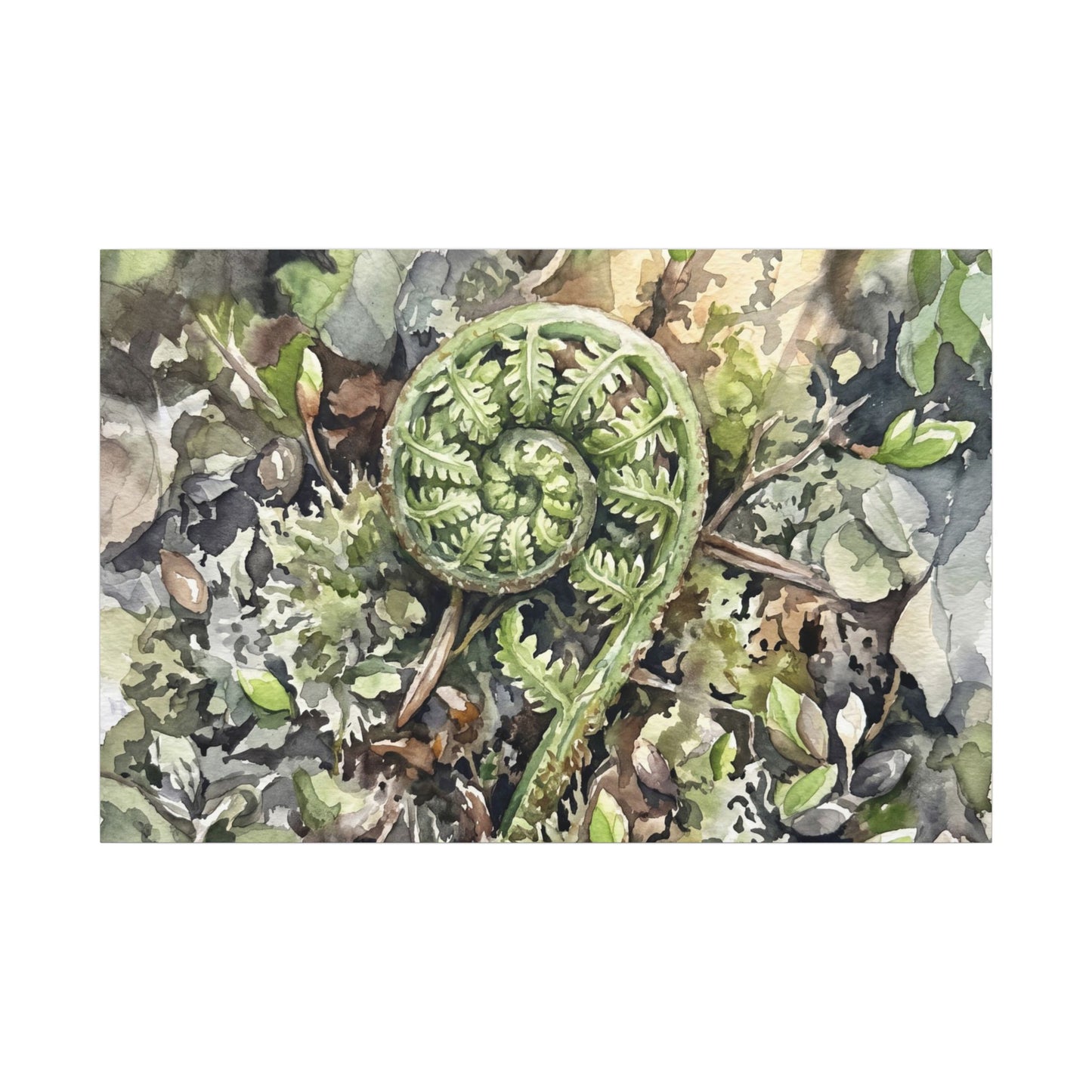 Fern Unfurling Spring Canvas Art | Japandi Neutral Design