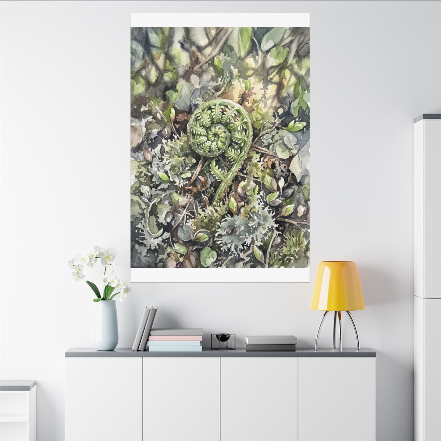 Fern Unfurling Spring Canvas Art | Japandi Neutral Design
