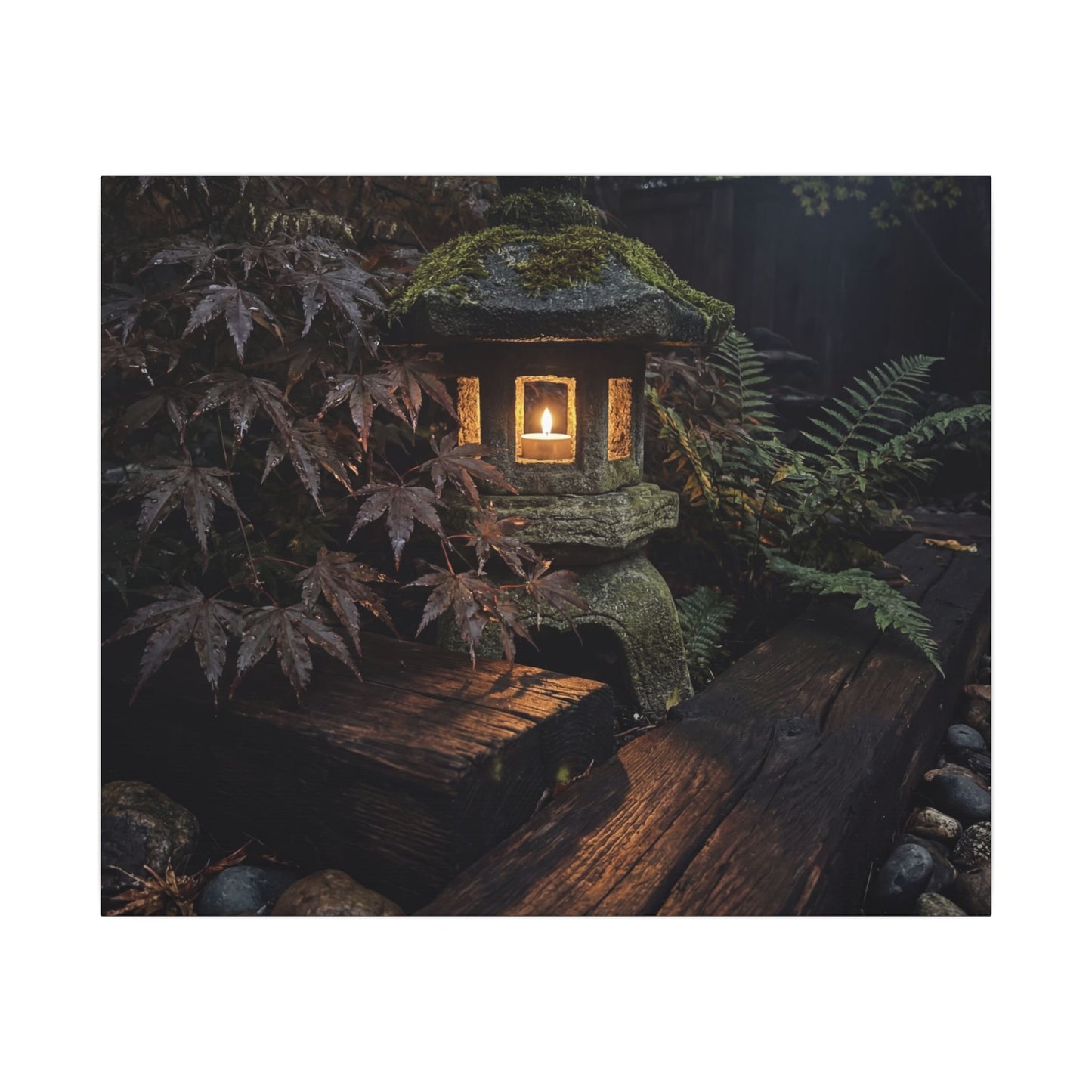 Moody Moonlit Garden Canvas Art - Shadow Zen Dark Japandi