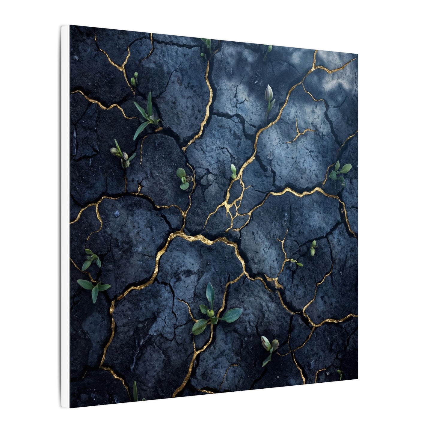Cracked Earth Spring Canvas Art | Kintsugi Healing Design