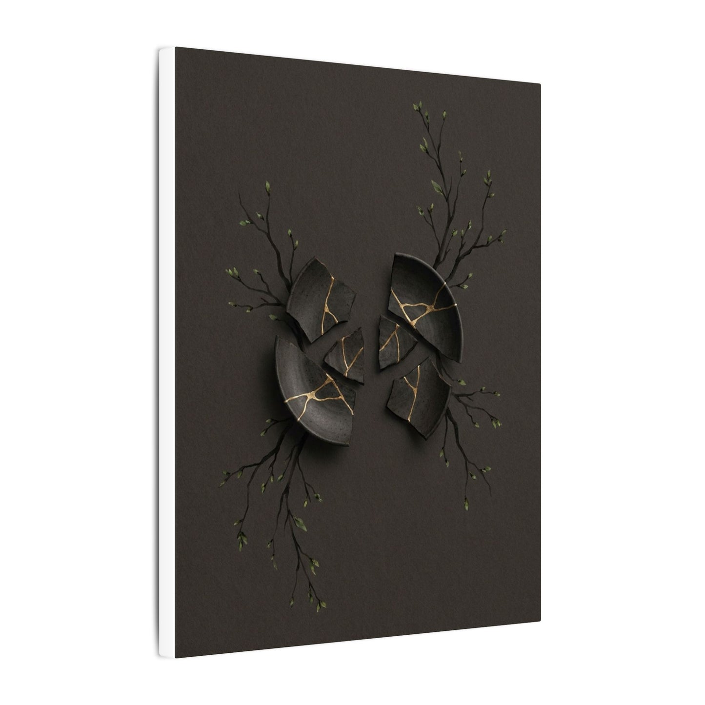 Sophisticated Broken Pottery Canvas Art - Charcoal Ink Dark Japandi