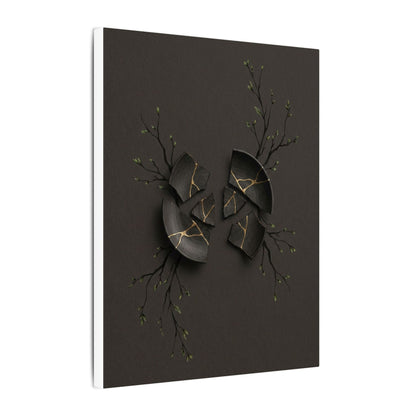 Sophisticated Broken Pottery Canvas Art - Charcoal Ink Dark Japandi