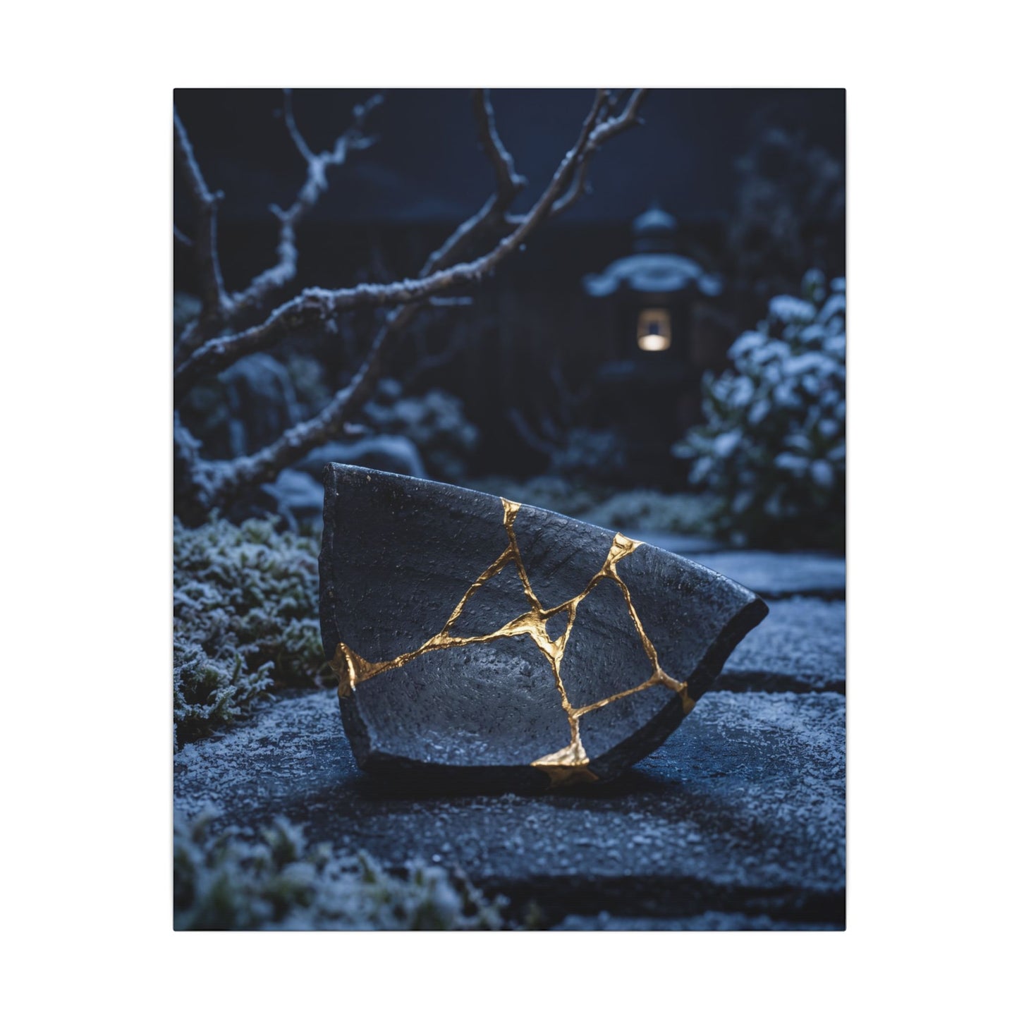 Moonlit Garden Winter Canvas Art | Kintsugi Artful Design