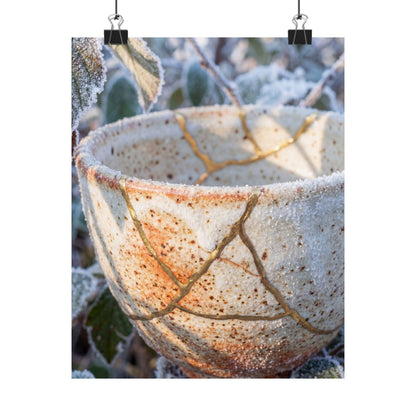 Kintsugi Ceramic Bowl in Dappled | Gold Vein Wall Art Print Art Print