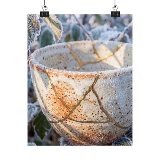 Kintsugi Ceramic Bowl in Dappled | Gold Vein Wall Art Print Art Print