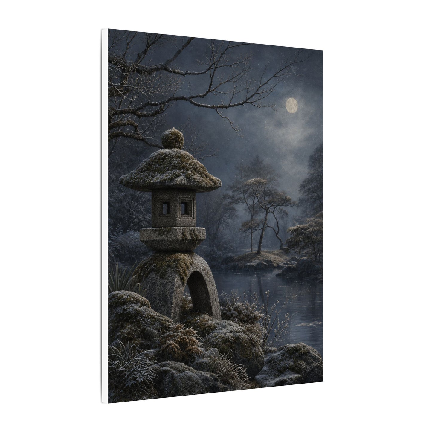 Stone Lantern Canvas Art | Winter Japandi Japanese Pattern Art