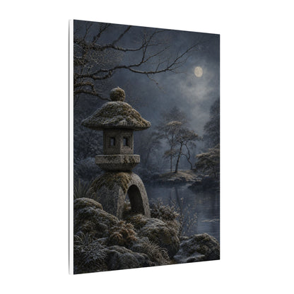 Stone Lantern Canvas Art | Winter Japandi Japanese Pattern Art
