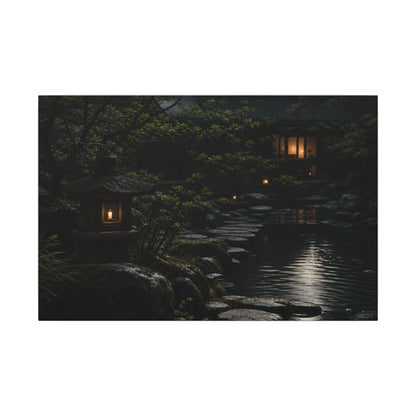 Moonlit Garden Shadow Zen Canvas Art | Sophisticated Dark Japandi Art