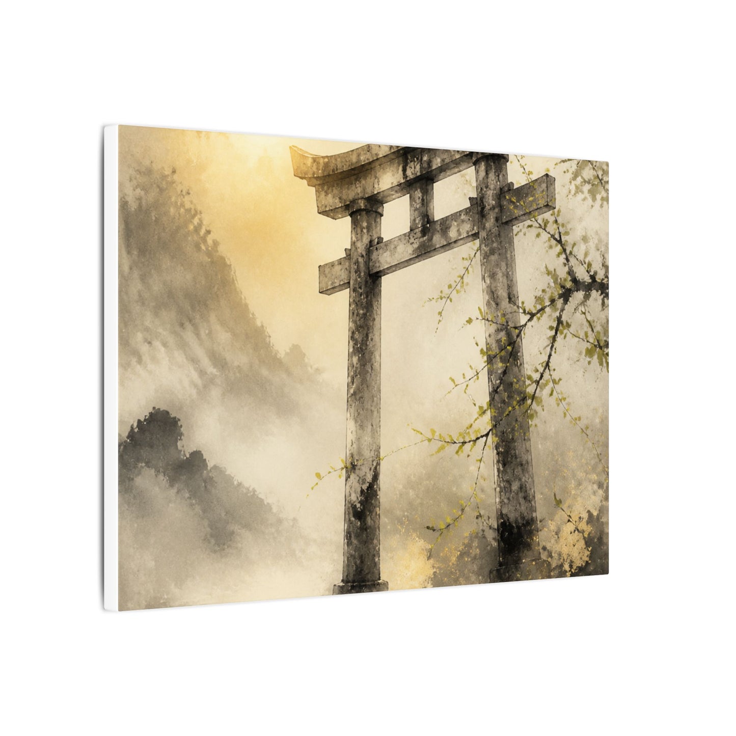 Spring Torii Gate Sumi E Canvas Art | Tranquil Decor