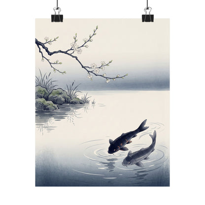 Calm Koi Pond Wall Art Print - Ukiyo E Inspired Zen Art Print