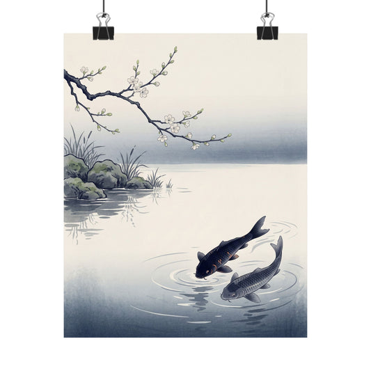 Calm Koi Pond Wall Art Print - Ukiyo E Inspired Zen Art Print