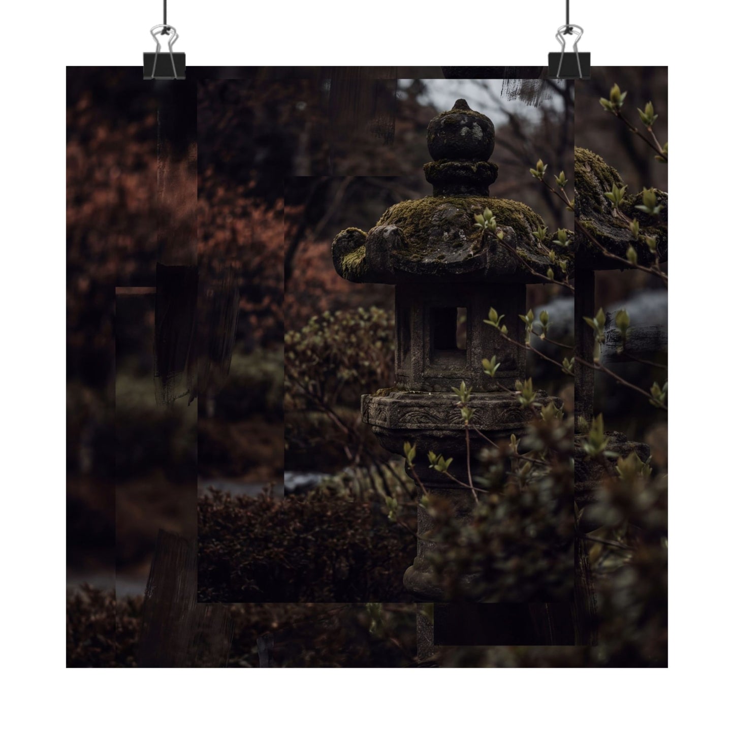 Stone Lantern Shadow Zen Wall Art Print | Luxurious Dark Japandi Art