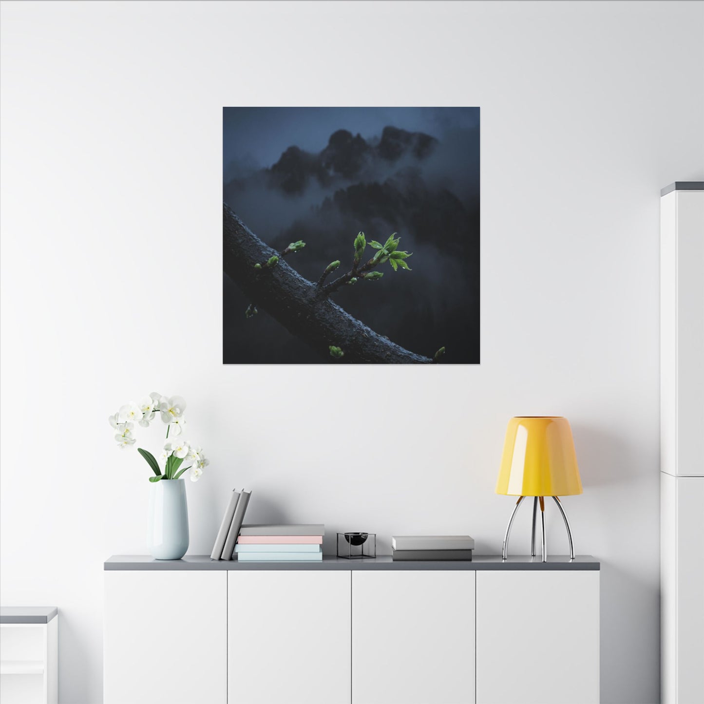 Moonlight Mountain Mist Canvas Art - Dark Japandi Kanso