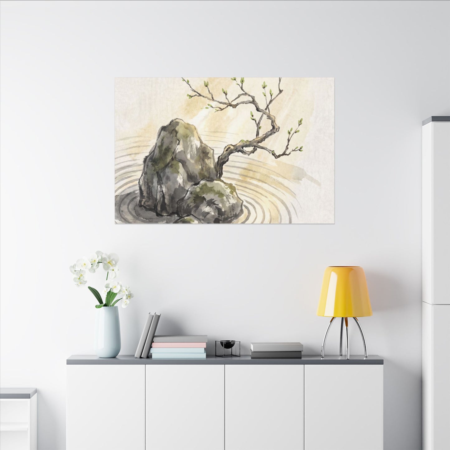 Serene Rock Garden Canvas Art - Sumi E Zen