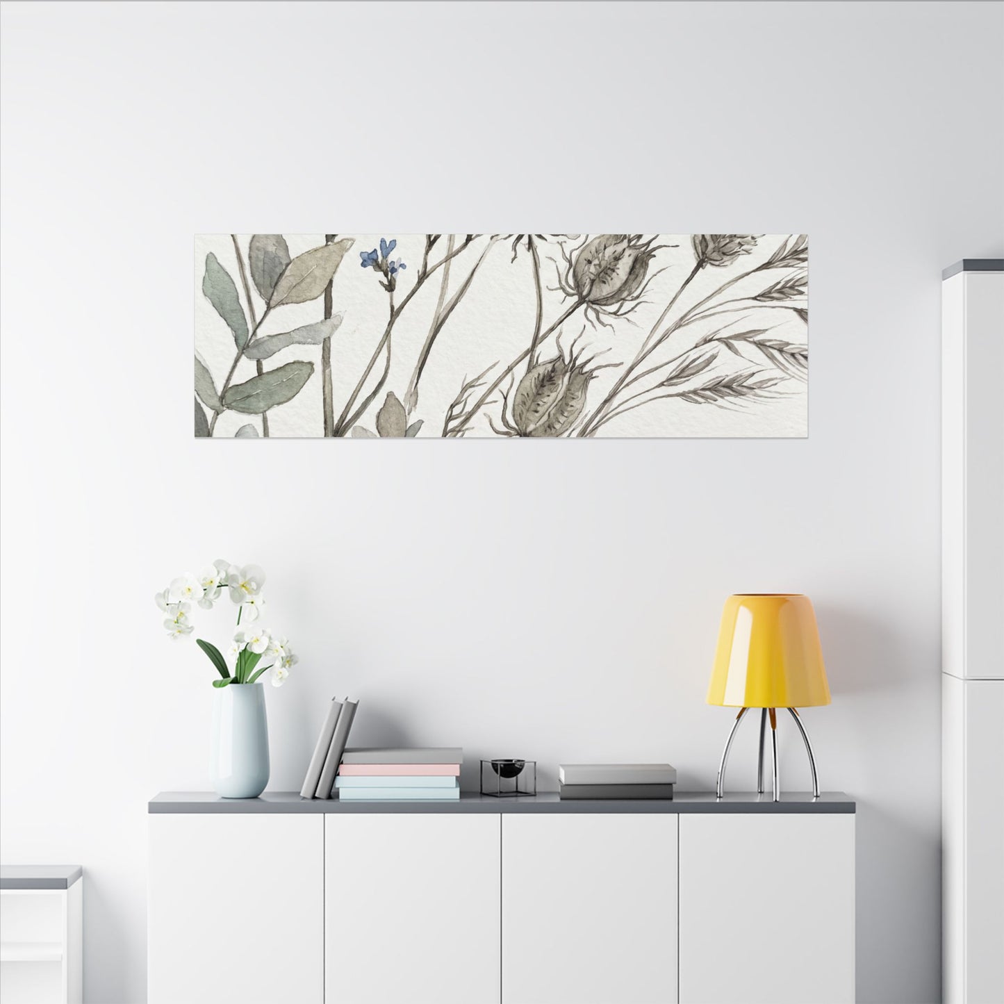 Dried Flowers Canvas Art | Summer Japandi Watercolor Art