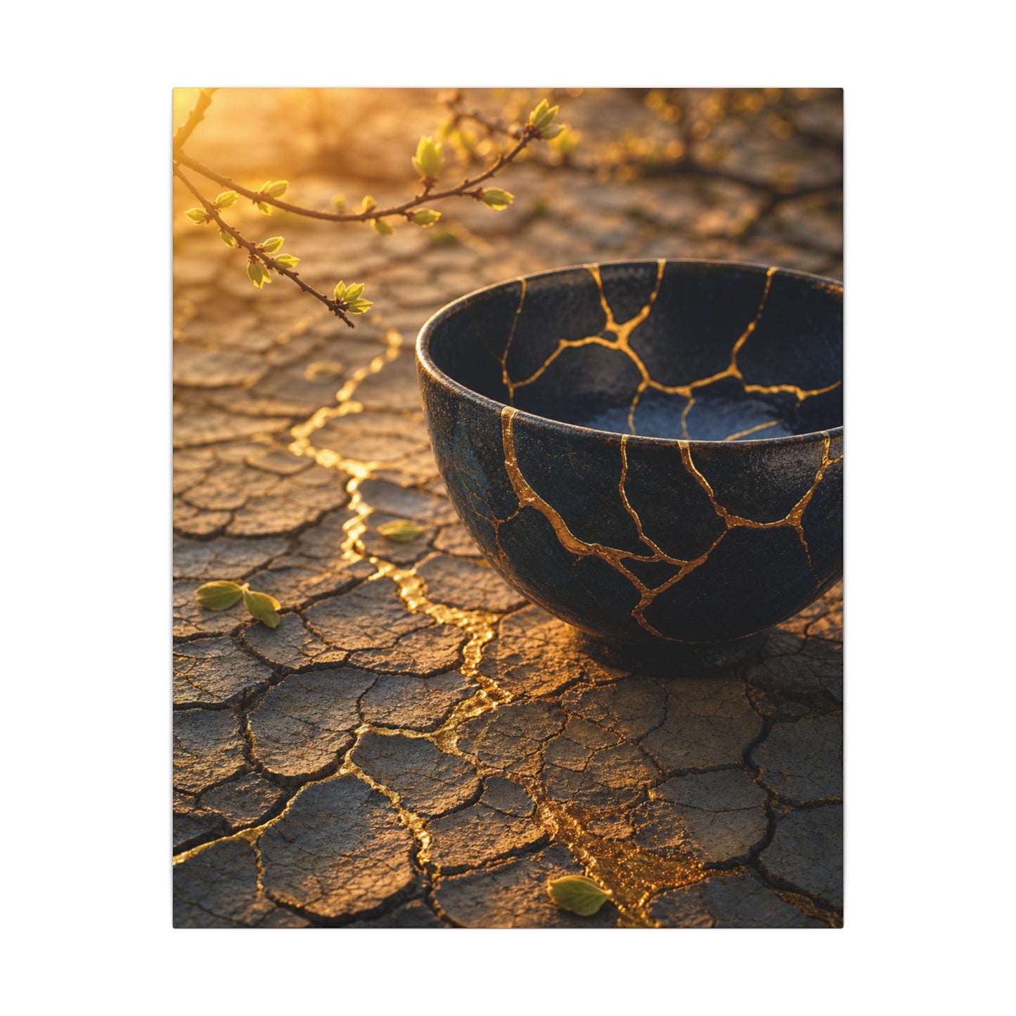 Golden Hour Cracked Earth Canvas Art - Kintsugi Fukinsei