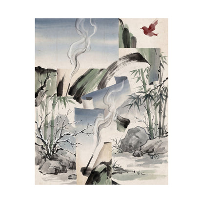Serene Incense Smoke Wall Art Print - Sumi E Zen