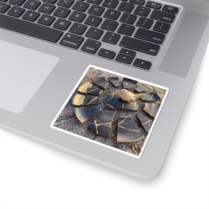 Kintsugi Broken Pottery in Golden Hour | Gold Repair Sticker Art Print