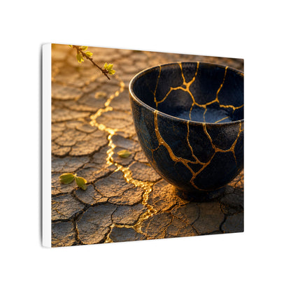 Golden Hour Cracked Earth Canvas Art - Kintsugi Fukinsei