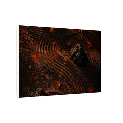 Dark Japandi Rock Garden in Golden Hour | Charcoal Ink Canvas Art