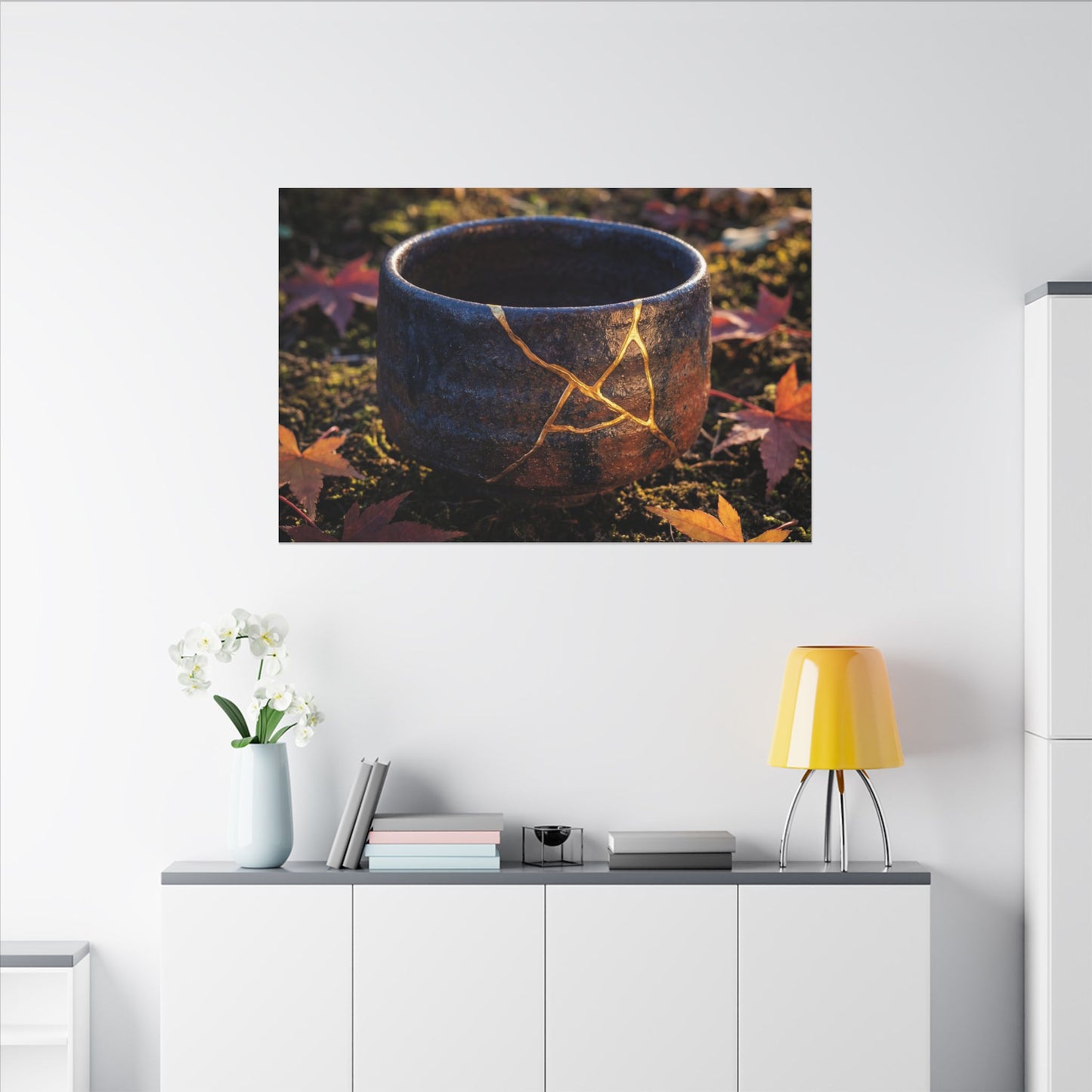Kanso Moonlit Garden Canvas Art - Kintsugi Gold Repair