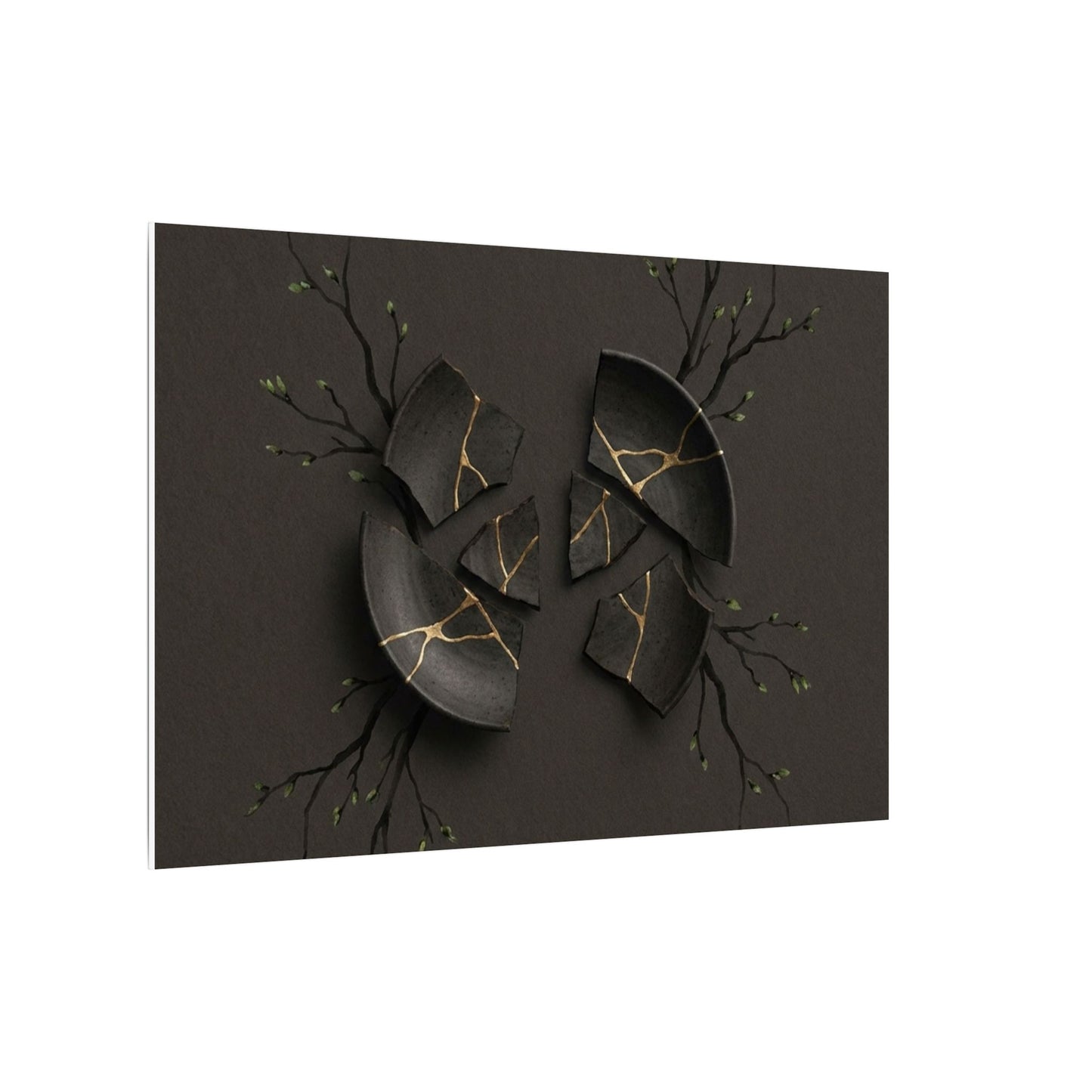 Sophisticated Broken Pottery Canvas Art - Charcoal Ink Dark Japandi