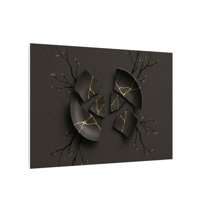 Sophisticated Broken Pottery Canvas Art - Charcoal Ink Dark Japandi