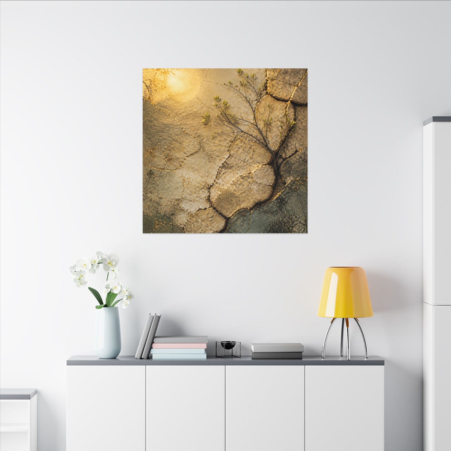 Cracked Earth Spring Canvas Art | Japandi Warm Design