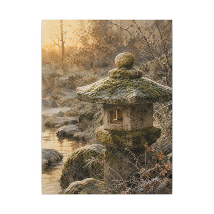 Winter Stone Lantern Watercolor Canvas Art | Earthy Decor
