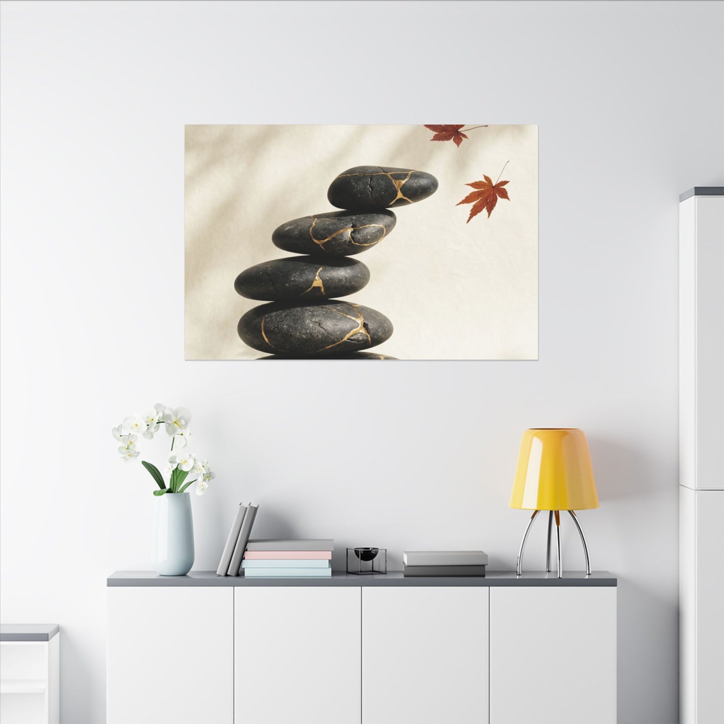Kintsugi River Stones in Dappled | Crackle Gold Canvas Art