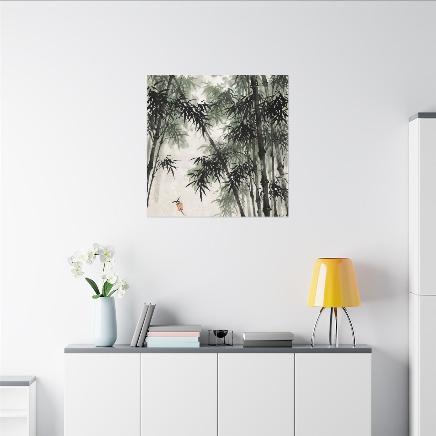 Zen Bamboo Grove in Overcast | Sumi E Canvas Art