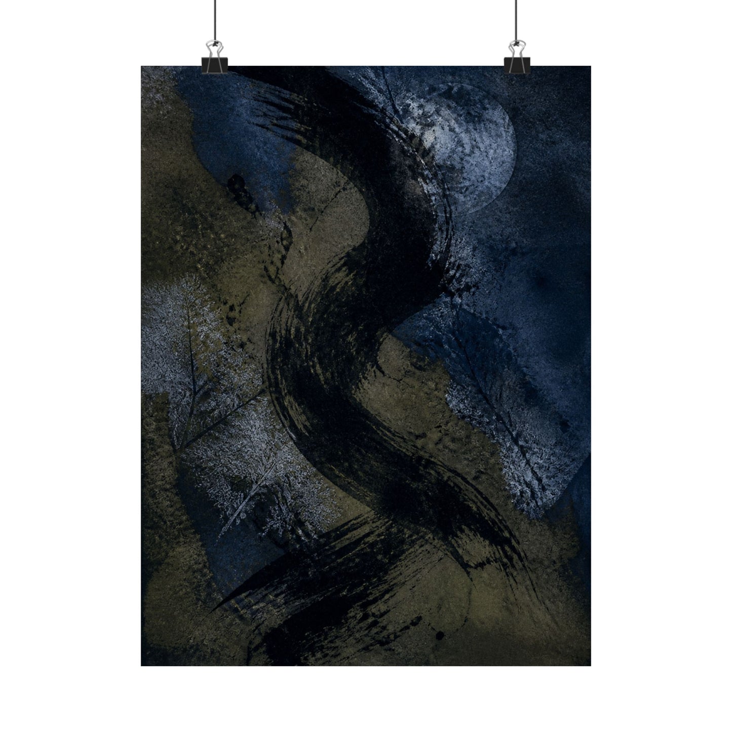 Ink Brushstroke Winter Wall Art Print | Dark Japandi Atmospheric Design
