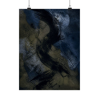 Ink Brushstroke Winter Wall Art Print | Dark Japandi Atmospheric Design