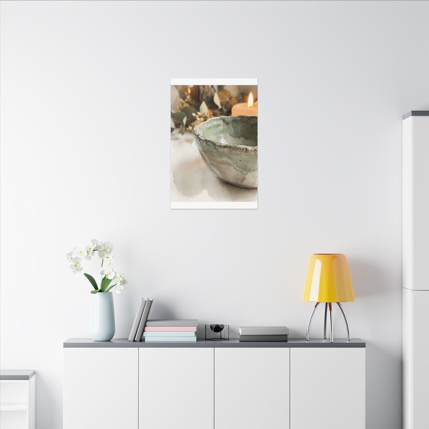 Ceramic Bowl Canvas Art | Summer Japandi Watercolor Art