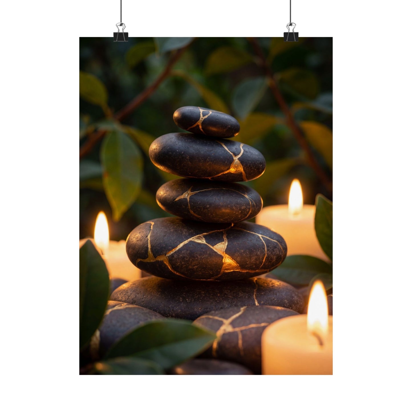 Summer River Stones Gold Vein Wall Art Print | Healing Decor Art Print