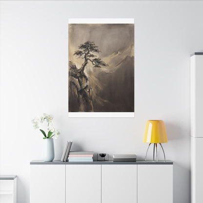 Pine Tree Charcoal Ink Canvas Art | Luxurious Dark Japandi Art