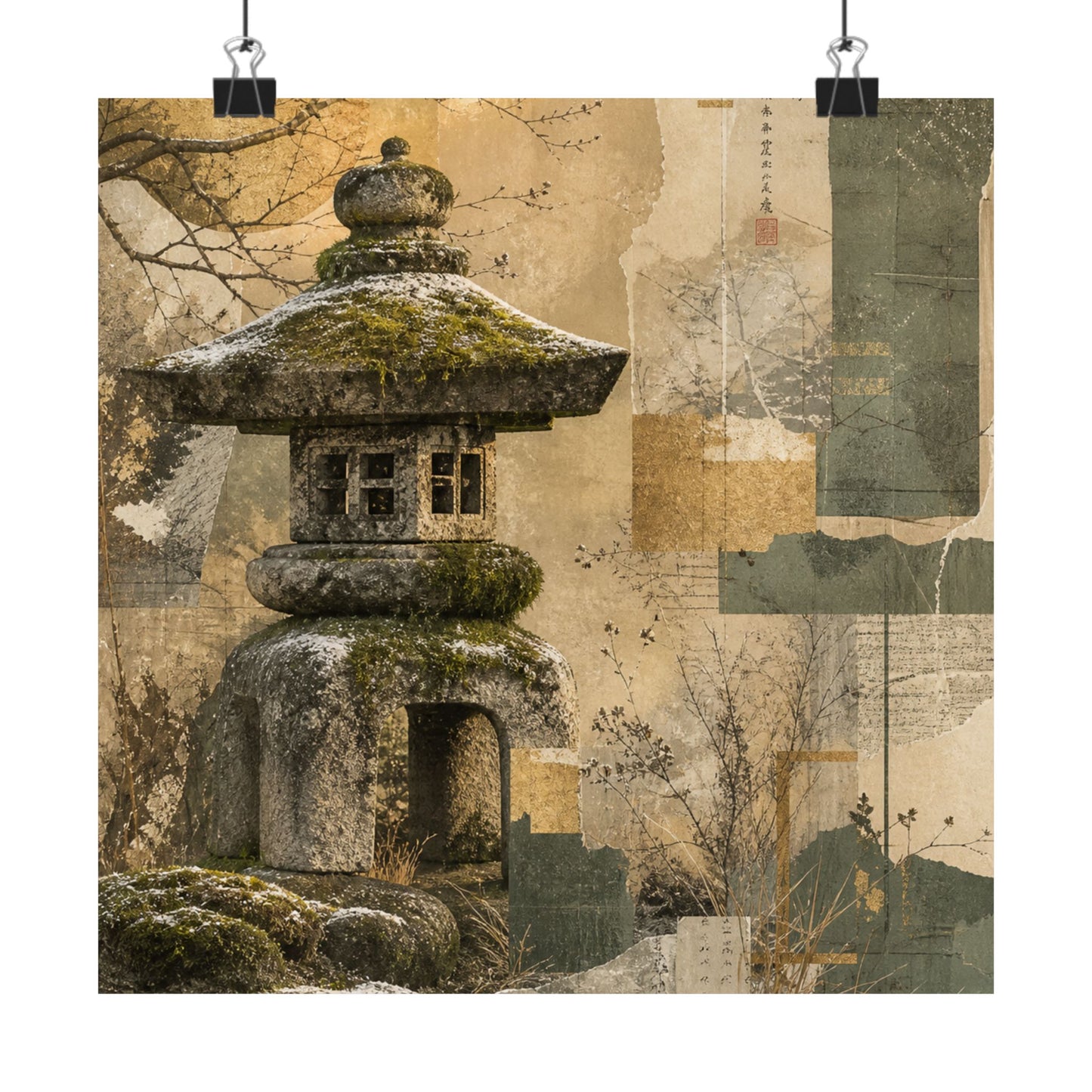 Shibui Stone Lantern Wall Art Print - Japandi Texture
