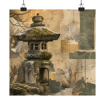 Shibui Stone Lantern Wall Art Print - Japandi Texture