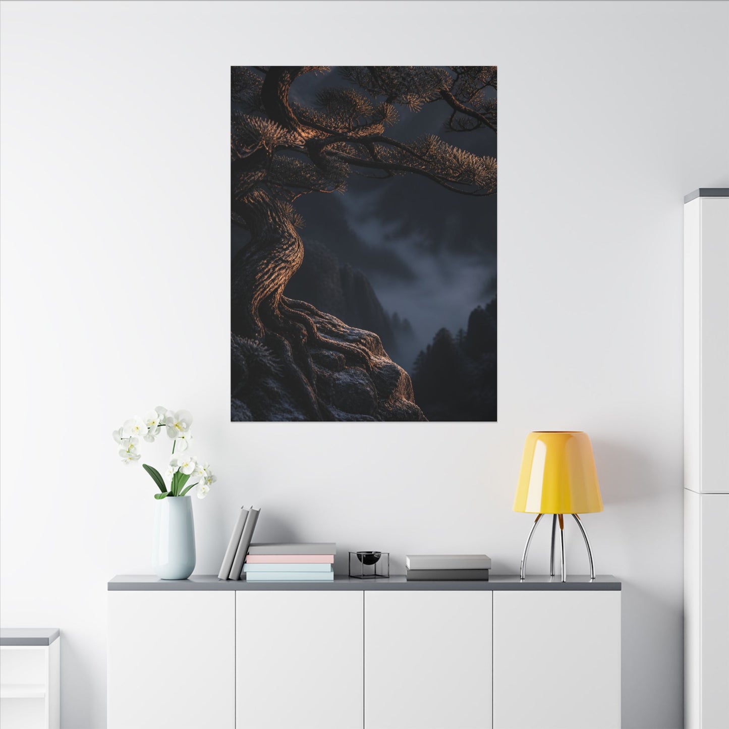 Bold Pine Tree Canvas Art - Shadow Zen Dark Japandi