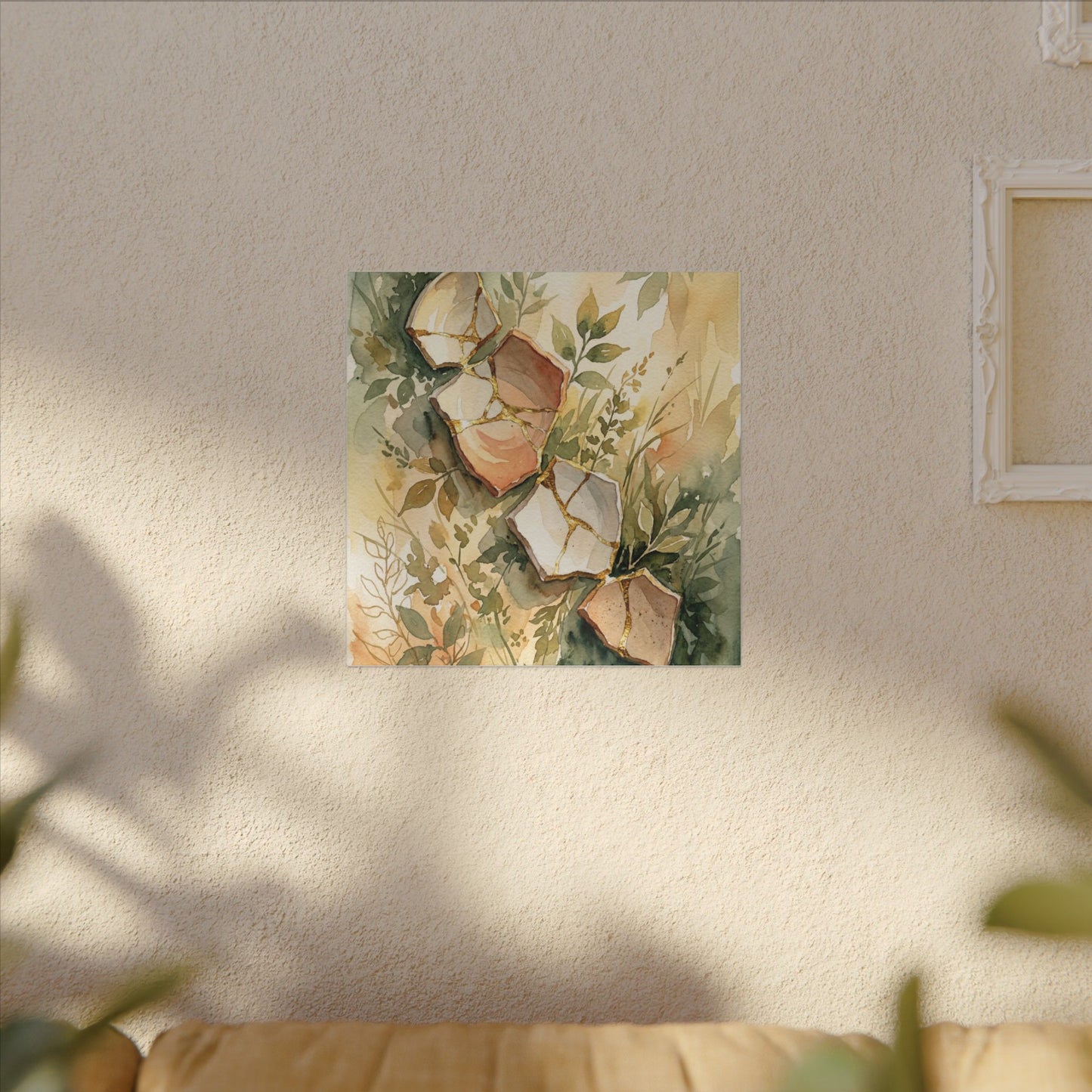 Japandi Broken Pottery in Golden Hour | Watercolor Canvas Art