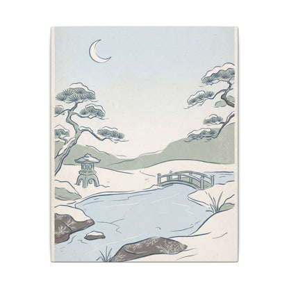 Japandi Moonlit Garden in Moonlight | Minimal Line Canvas Art