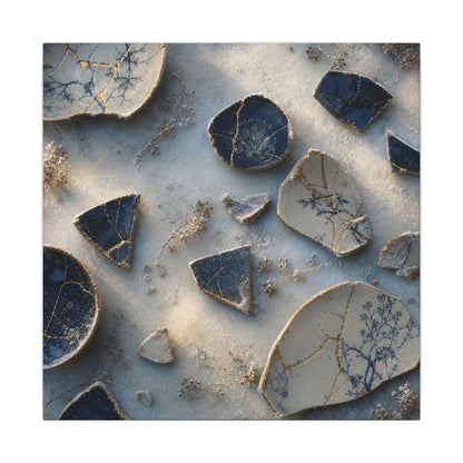 Broken Pottery Canvas Art | Winter Kintsugi Gold Vein Art