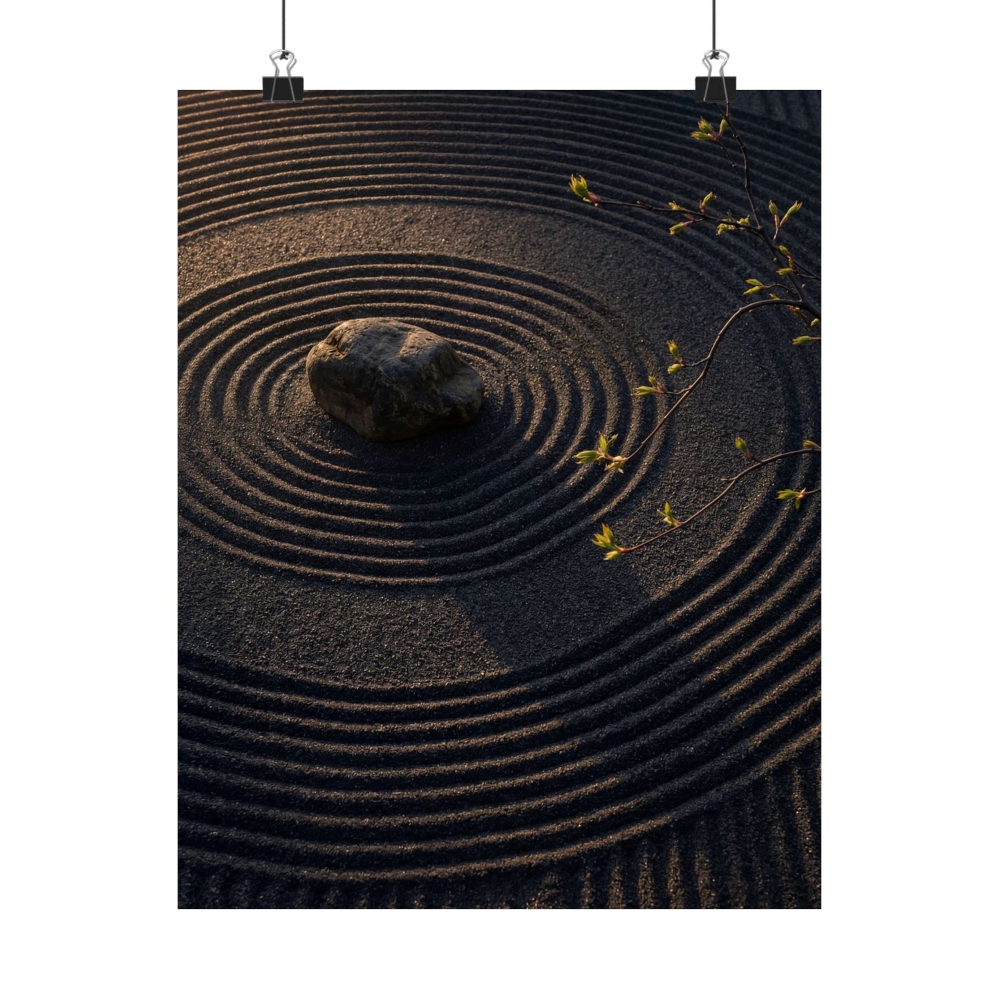 Dark Japandi Rock Garden in Golden Hour | Shadow Zen Wall Art Print Art Print